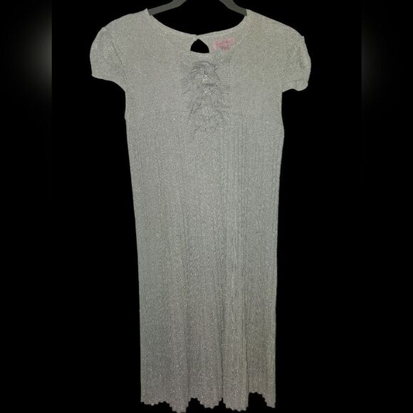 Lilly Pulitzer Silver Metallic Sillk Blend Pleat Sweater‎ Dress Size Small - Picture 1 of 10